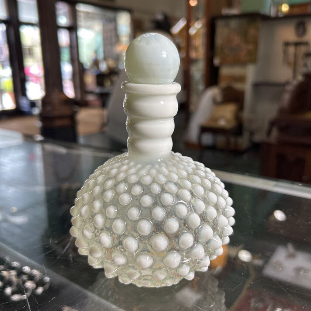 Vtg Fenton Moonstone Opalescent Hobnail Perfume Bottle