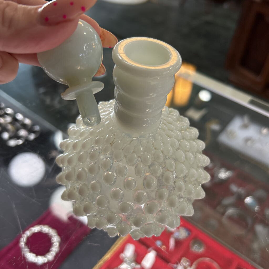 Vtg Fenton Moonstone Opalescent Hobnail Perfume Bottle