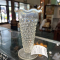 Vtg Anchor Hocking Moonstone Glass Bud Vase 5.5'' White Opalescent Hobnail.