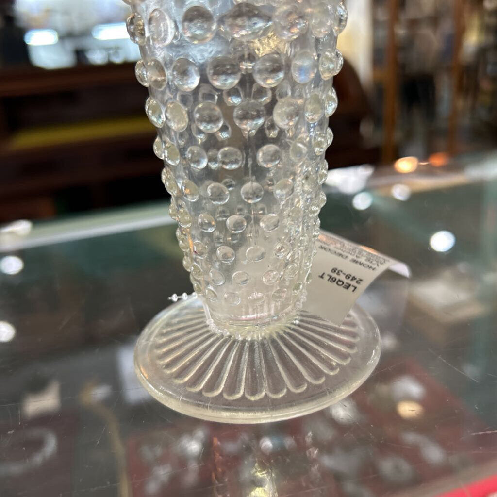 Vtg Anchor Hocking Moonstone Glass Bud Vase 5.5'' White Opalescent Hobnail.