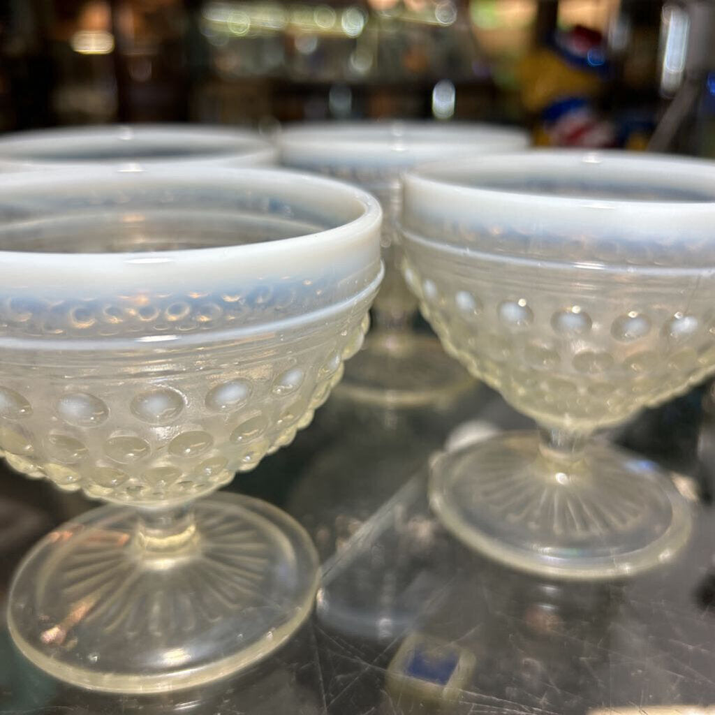 Anchor Hocking Moonstone Opalescent hobnail Sherbet Glass-Set 4.