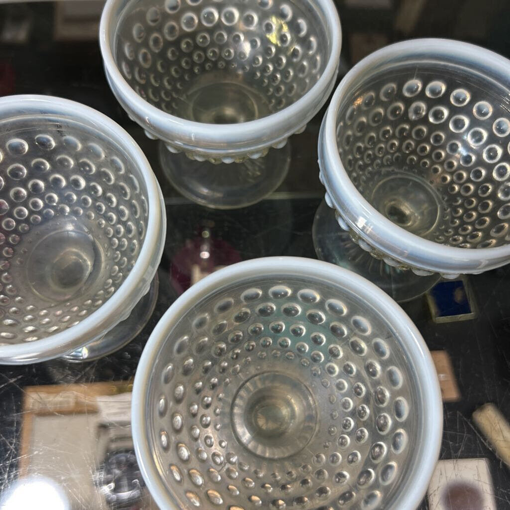 Anchor Hocking Moonstone Opalescent hobnail Sherbet Glass-Set 4.