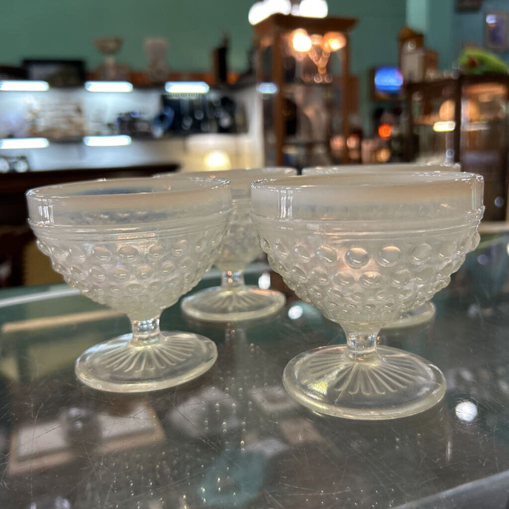 Anchor Hocking Moonstone Opalescent hobnail Sherbet Glass-Set 4.
