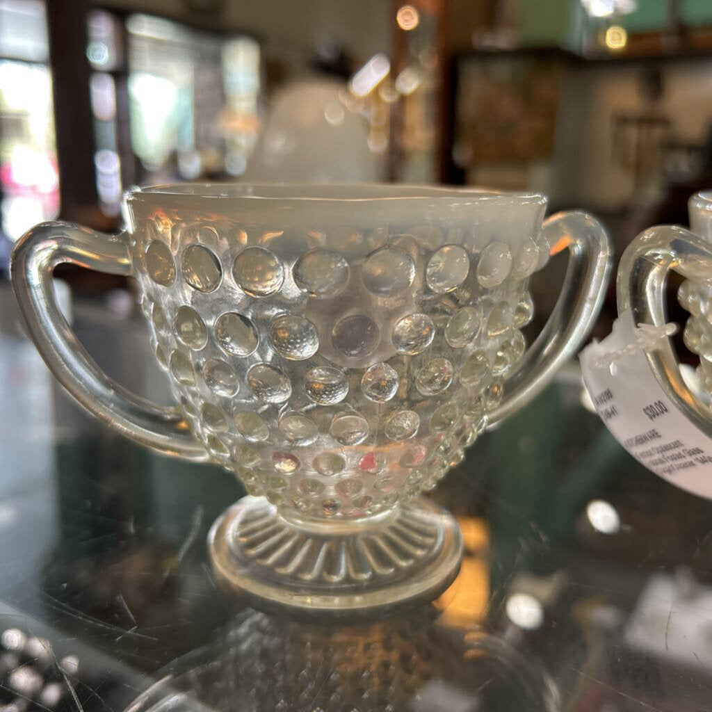 Fenton Opalescent Hobnail Footed Glass Sugar/Creamer 1940s