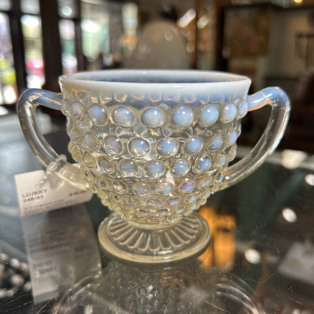 Fenton Opalescent Hobnail Footed Glass Sugar 1940s