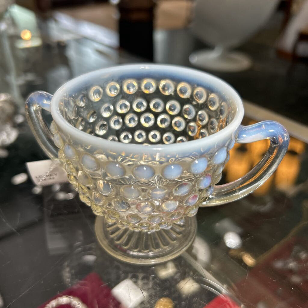Fenton Opalescent Hobnail Footed Glass Sugar 1940s
