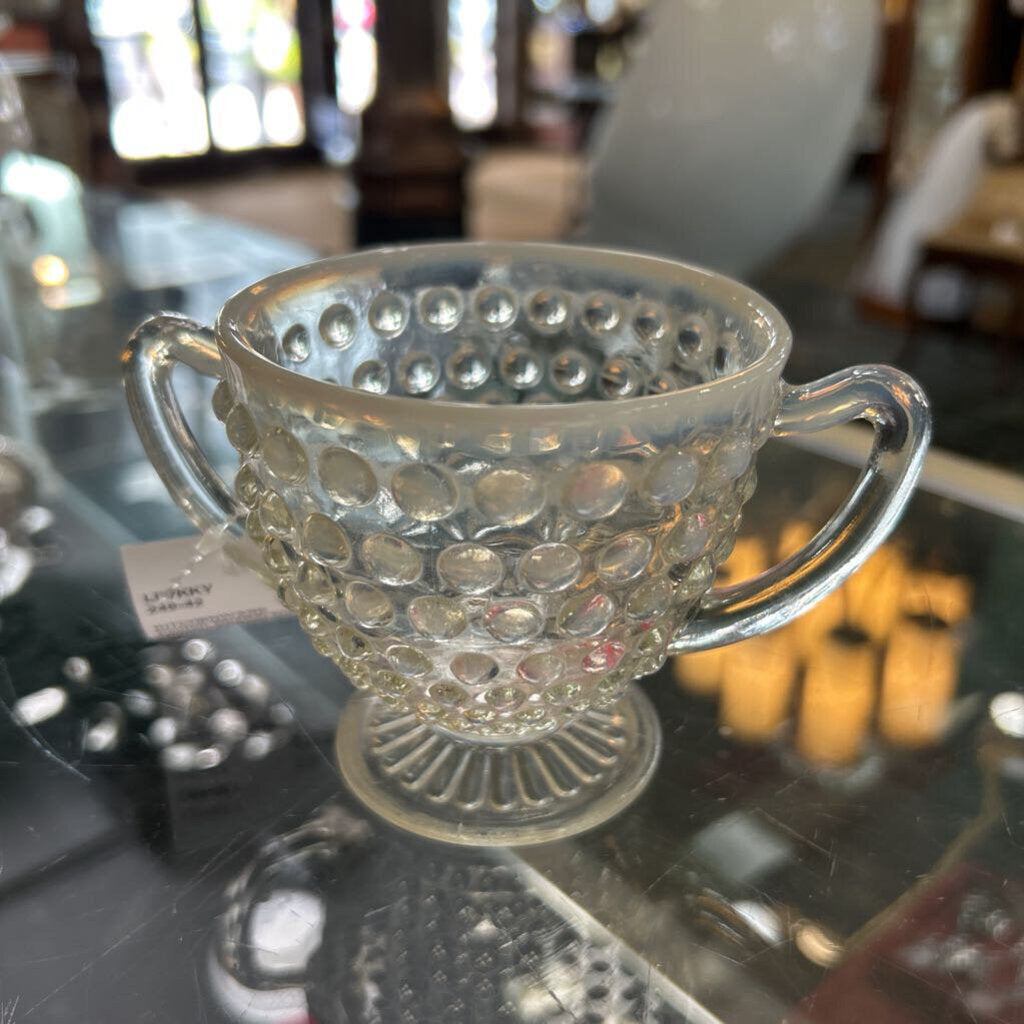 Fenton Opalescent Hobnail Footed Glass Sugar 1940s