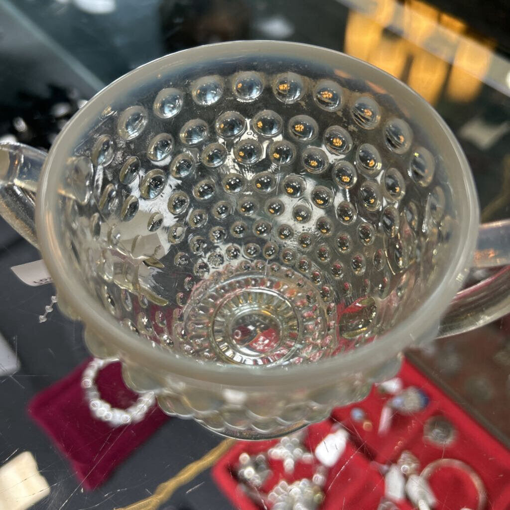 Fenton Opalescent Hobnail Footed Glass Sugar 1940s