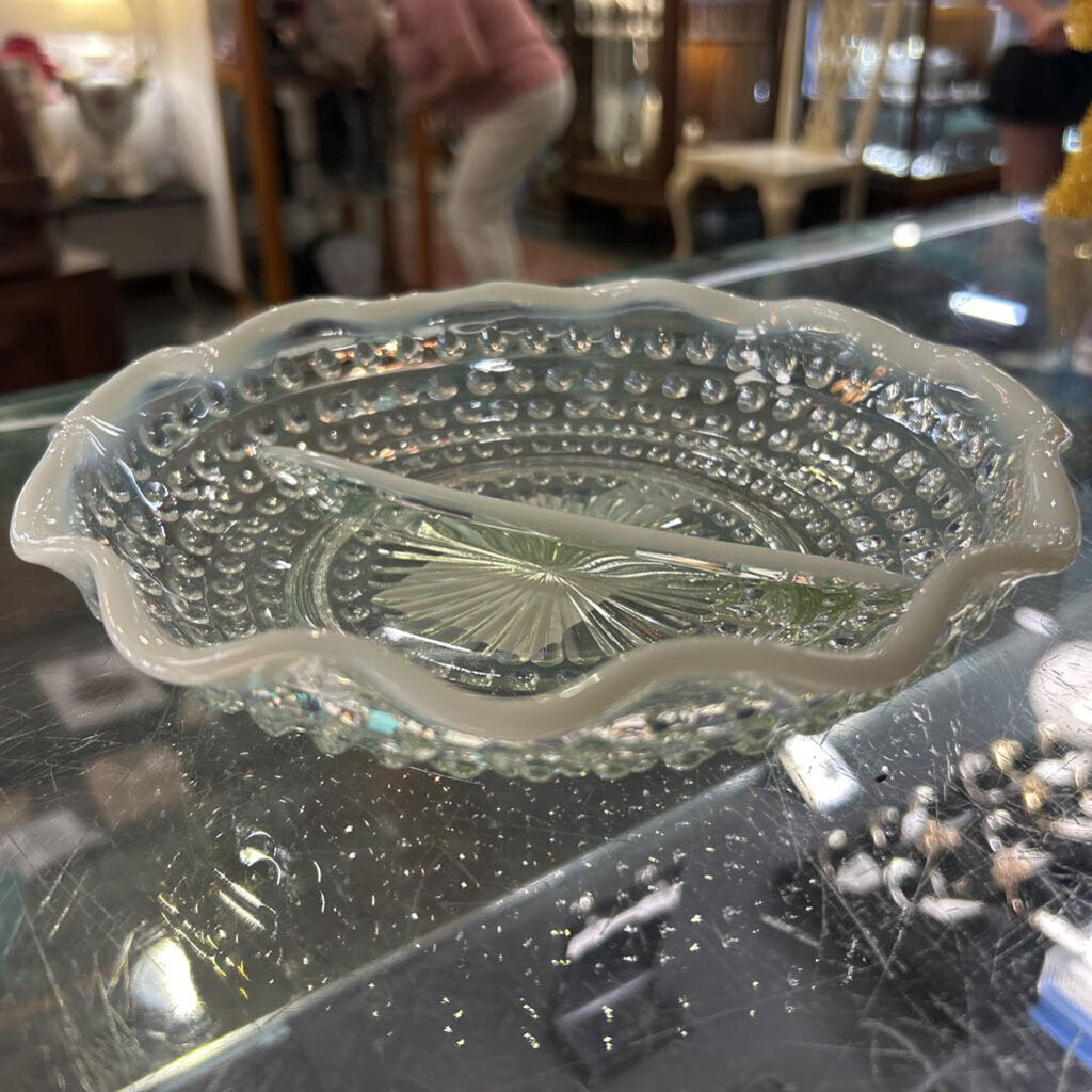 Anchor Hocking Moonstone Divided Glass Dish 7.5inch