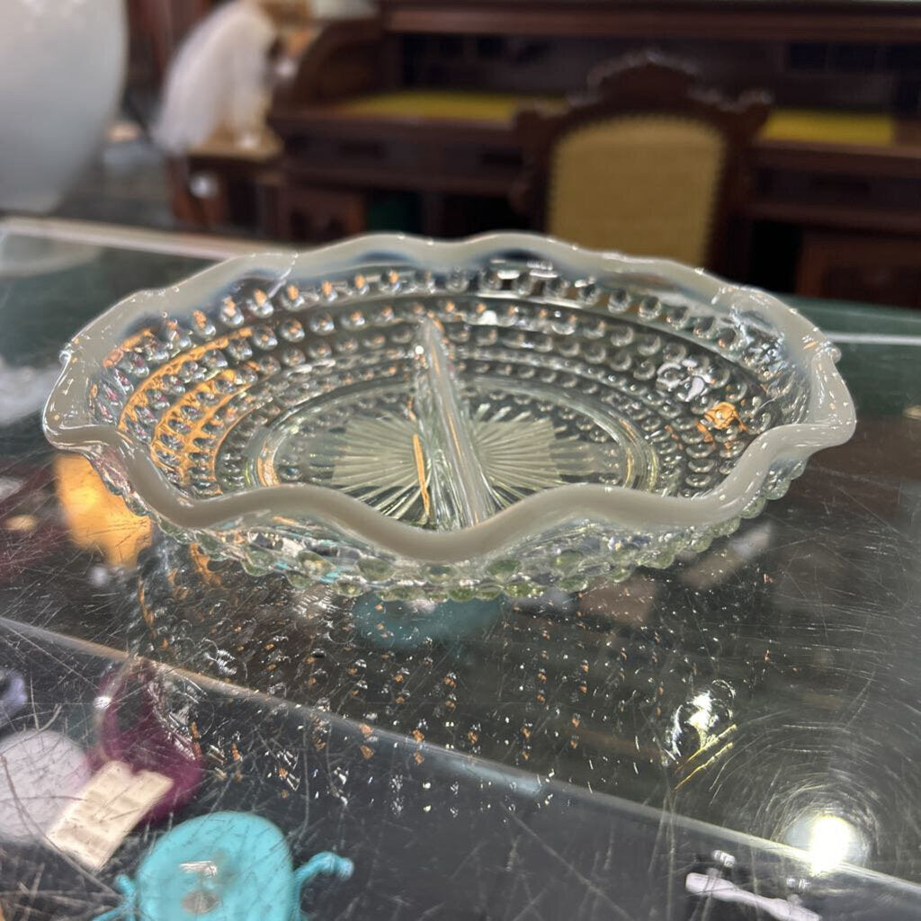 Anchor Hocking Moonstone Divided Glass Dish 7.5inch