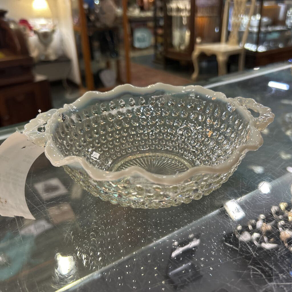 Anchor Hocking Moonstone Ruffle Edge Bowl with Handle 6.5''.