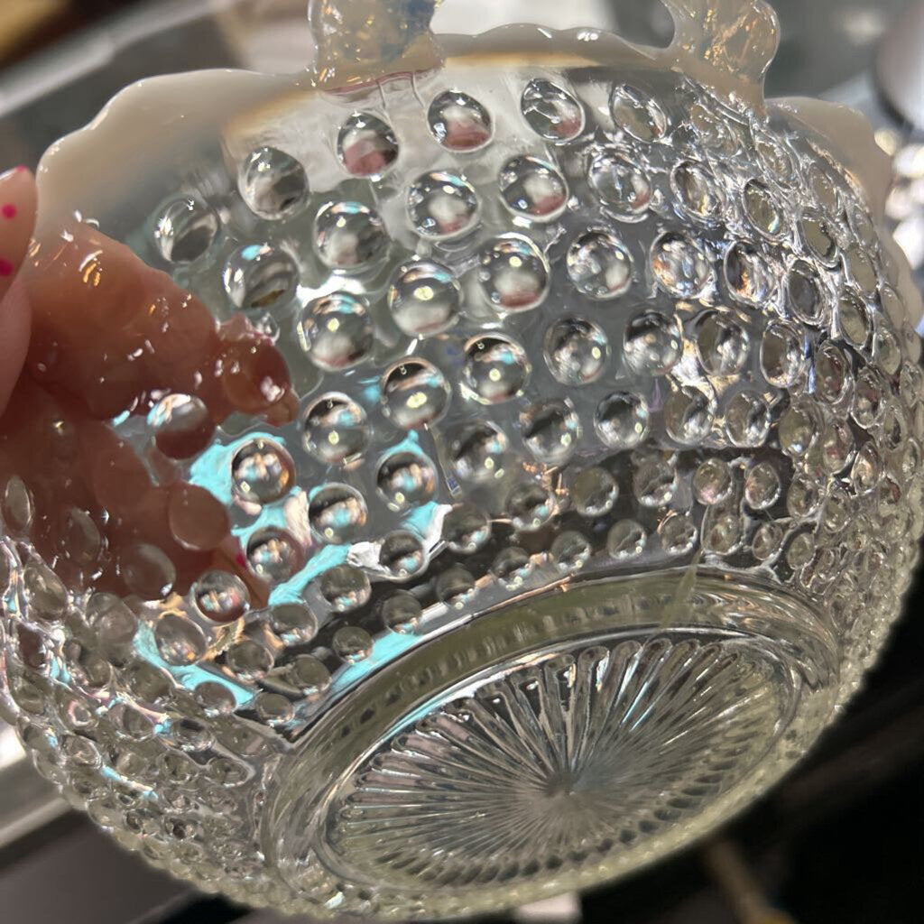 Anchor Hocking Moonstone Ruffle Edge Bowl with Handle 6.5''.