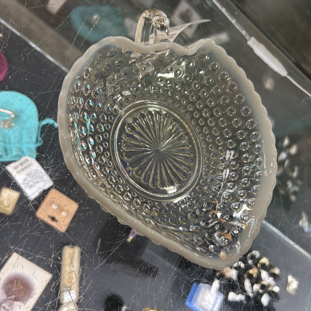 Vtg Heart Shaped Hobnail Glass Dish 6.5''