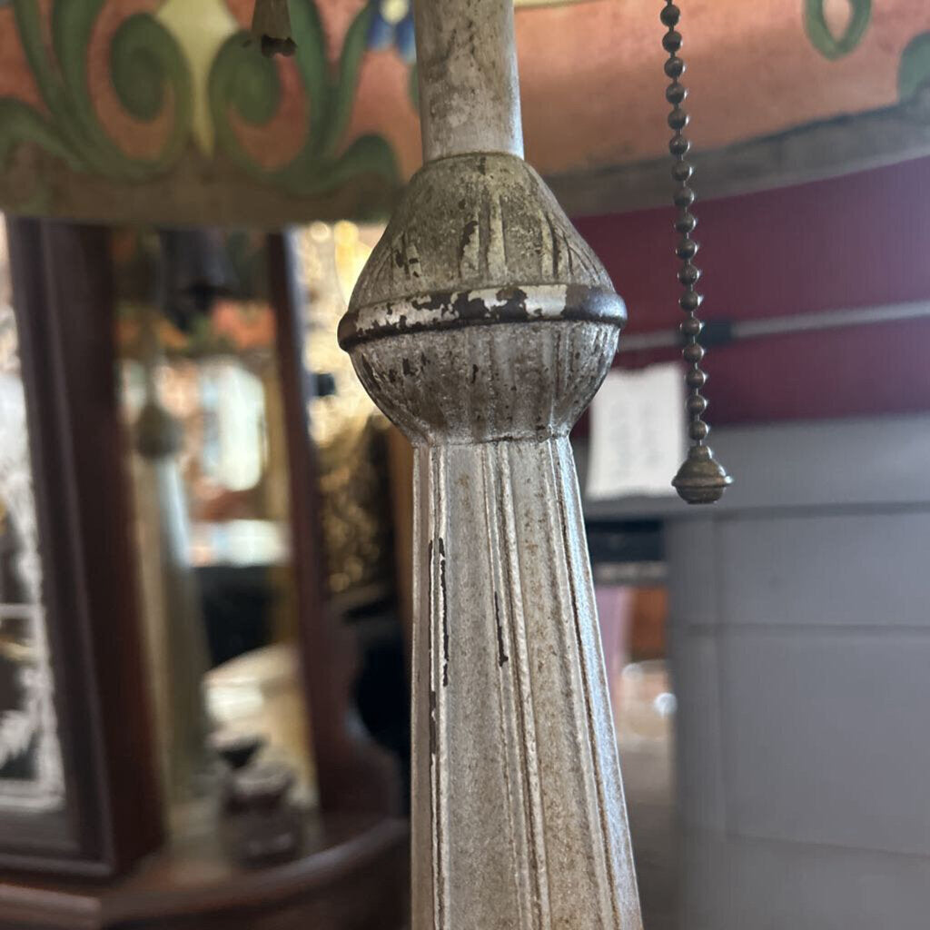 Reverse Painted Textured Glass Table lamp (1915-1935) Pull Chain.