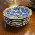 Antique Warwick China Co, Blue Floral Pansy pattern, with a scalloped, gold-gilt rim-Berry Bowl set 6. (1893-1910)