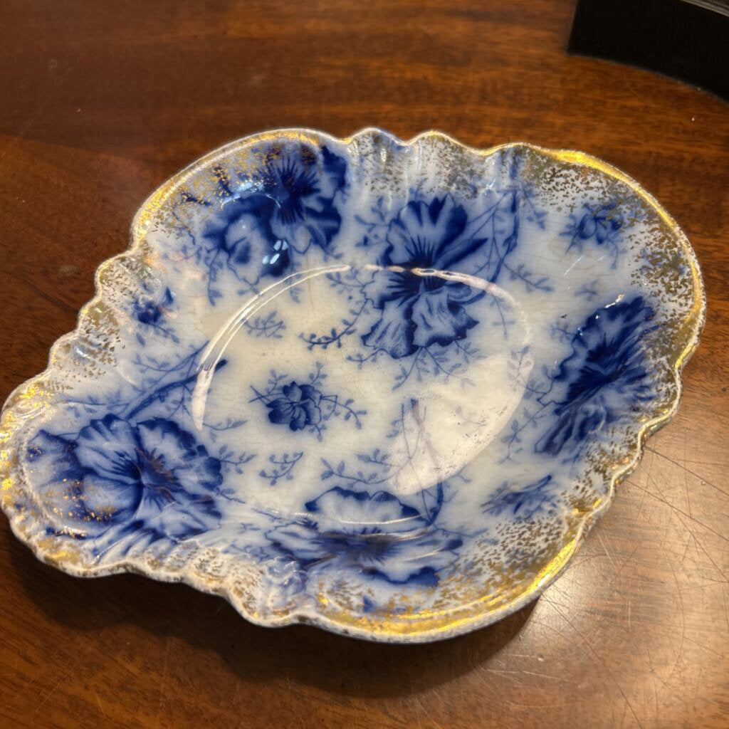 Antique Warwick China Co, "Pansy Pattern Bowl" Gold Rim Dish. *Condition as is*