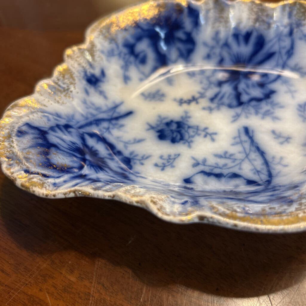 Antique Warwick China Co, "Pansy Pattern Bowl" Gold Rim Dish. *Condition as is*