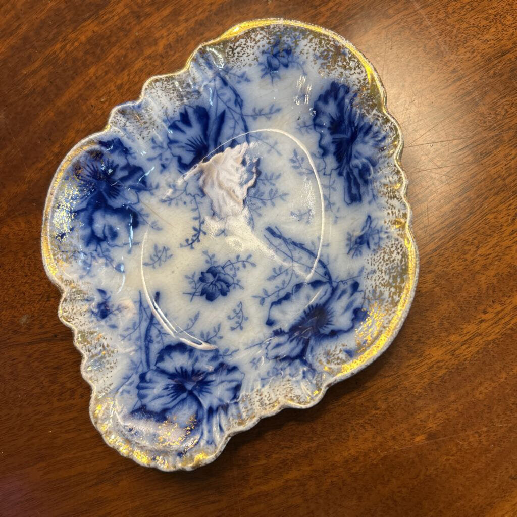 Antique Warwick China Co, "Pansy Pattern Bowl" Gold Rim Dish. *Condition as is*