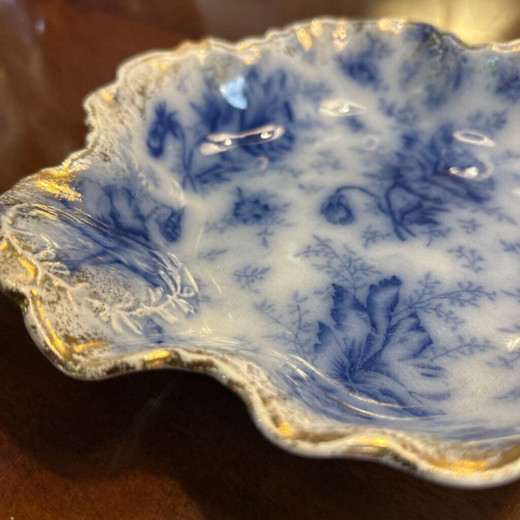 Antique Warwick China Co, 'Pansy Pattern' Ruffle edge bowl, Gold rim (1898-1905)