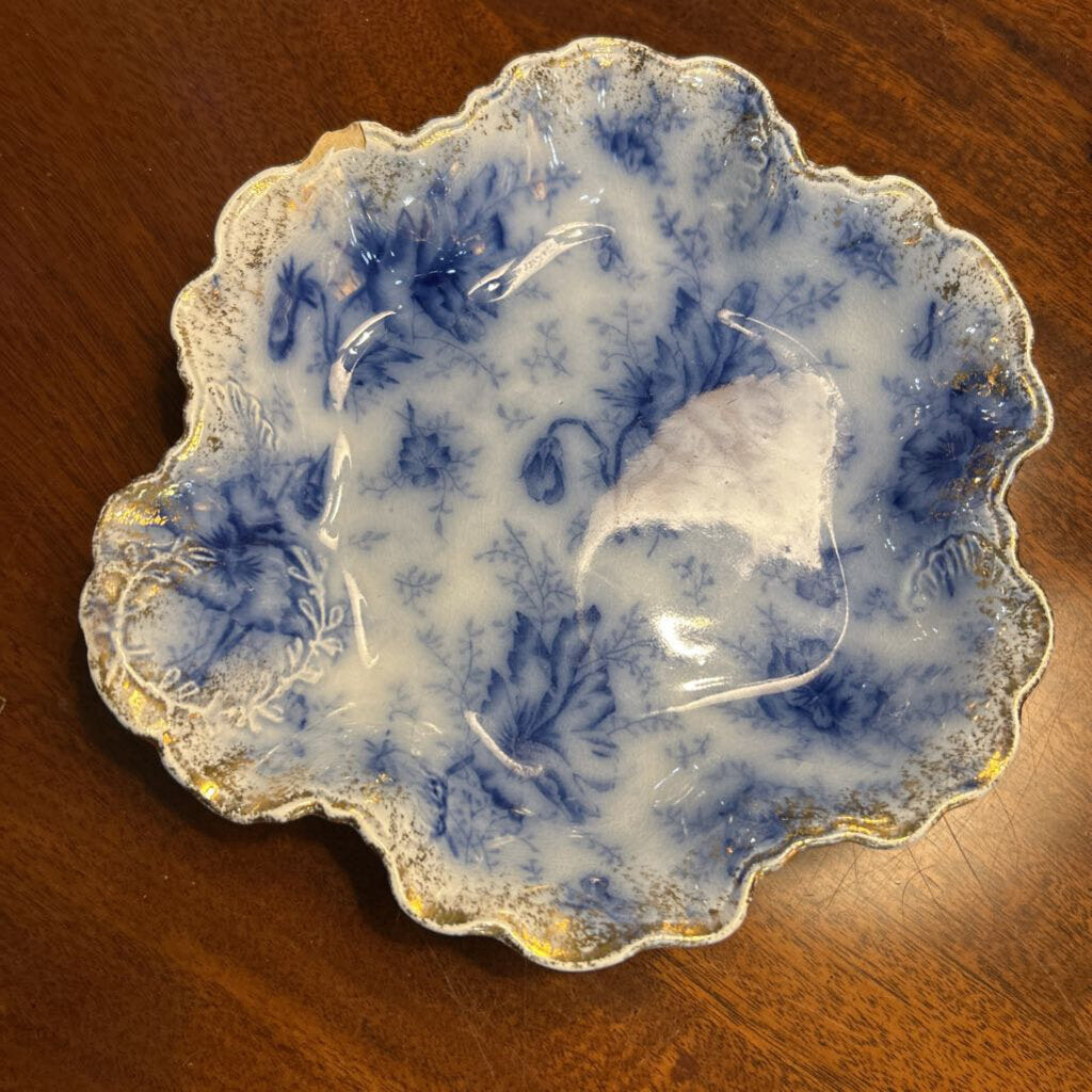 Antique Warwick China Co, 'Pansy Pattern' Ruffle edge bowl, Gold rim (1898-1905)