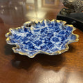 Antique Warwick China Co Flow blue floral serving trinket dish with Irregular scallop edge, Gold rim. (1887-1951)