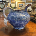 Antique Warwick China Flow Blue "Pansy" Pitcher, Gold Rim. *as is* c.1890s