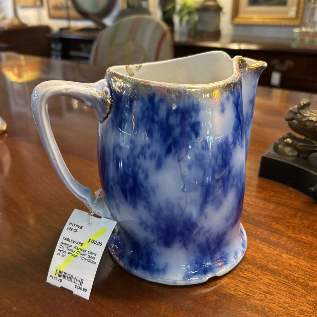 Antique Warwick China Co, "Daisy Chain" Gold detail, Pitcher. *Condition as is*