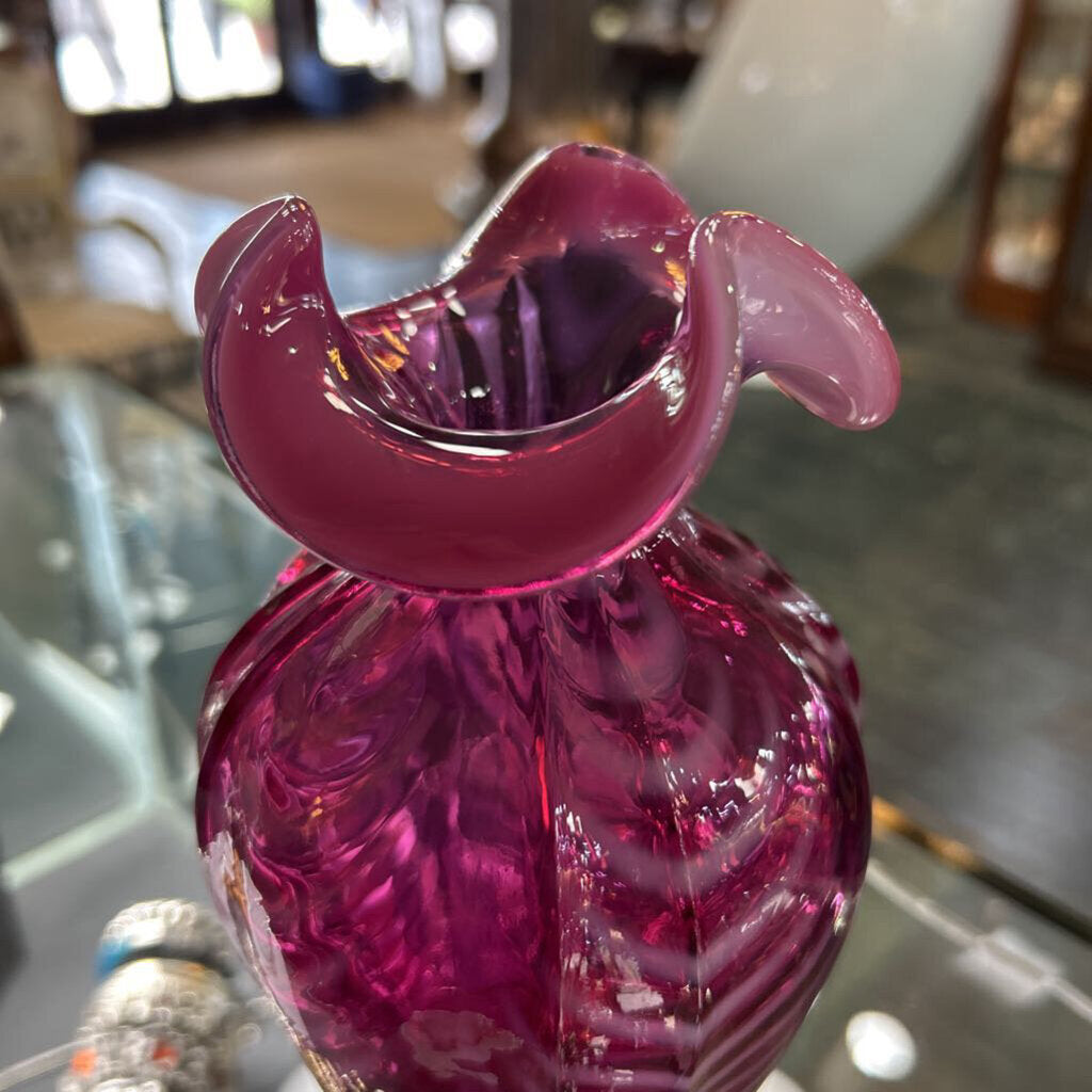 Vtg Fenton Cranberry Opalescent Drape Optic Vase