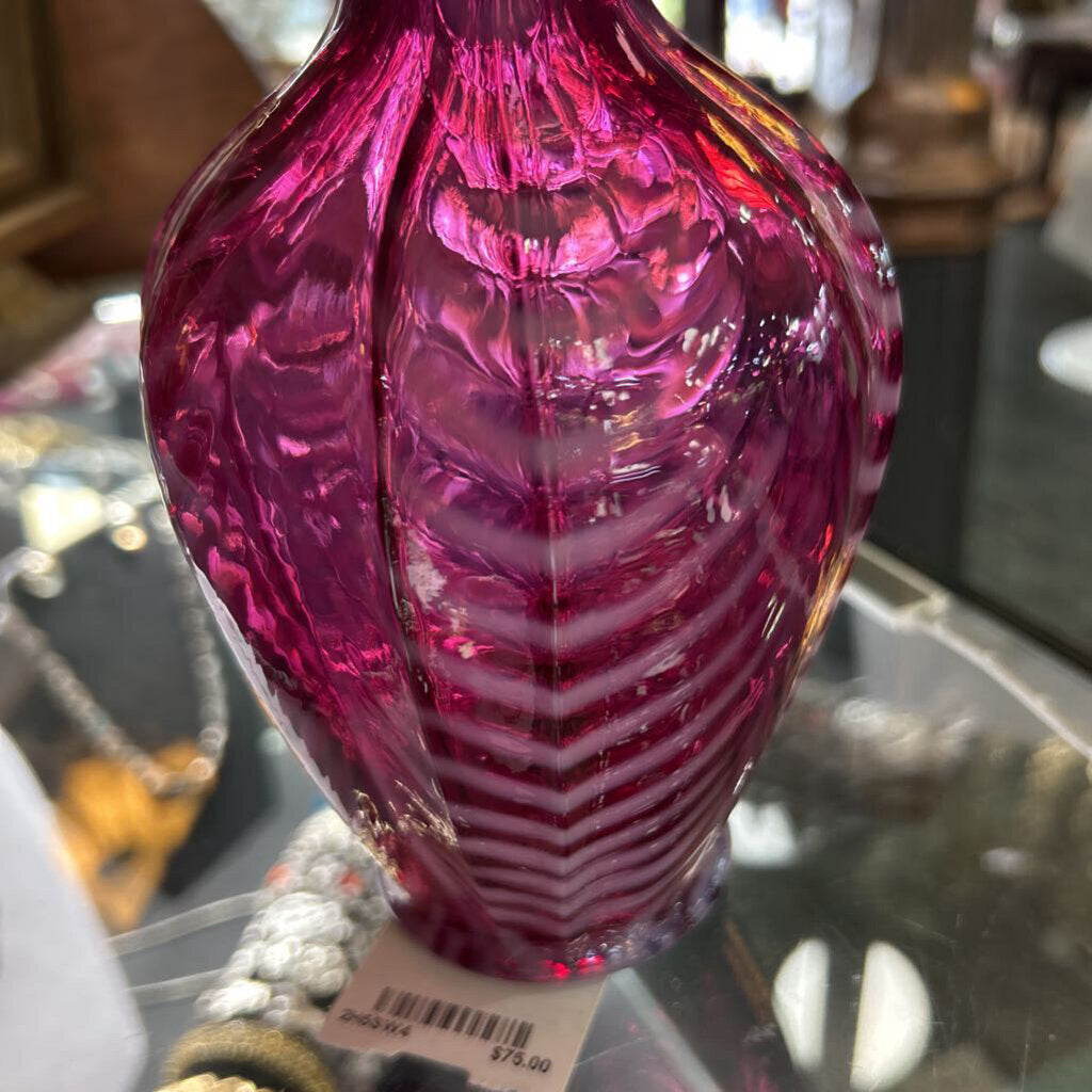 Vtg Fenton Cranberry Opalescent Drape Optic Vase