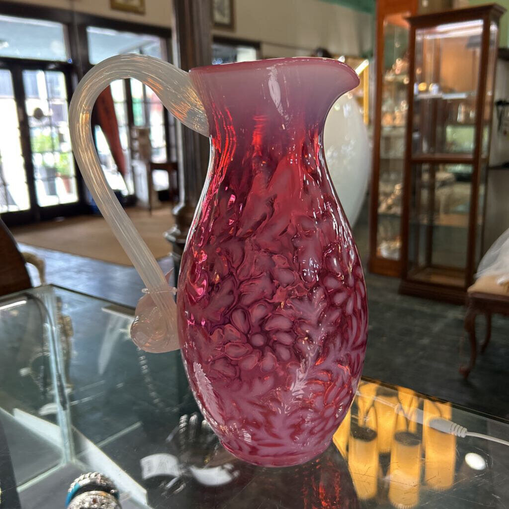 Vtg Fenton Cranberry Opalescent "Daisy & Fern" Glass Pitcher