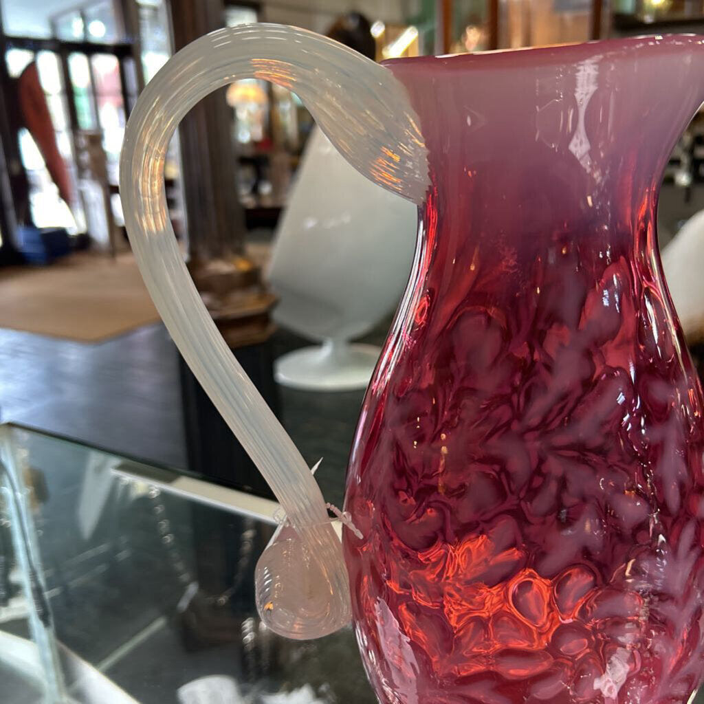 Vtg Fenton Cranberry Opalescent "Daisy & Fern" Glass Pitcher