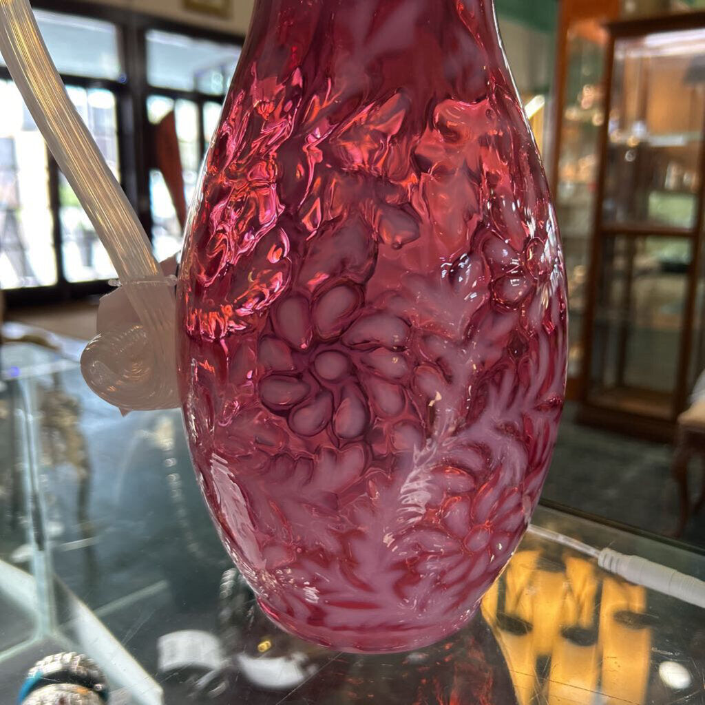 Vtg Fenton Cranberry Opalescent "Daisy & Fern" Glass Pitcher