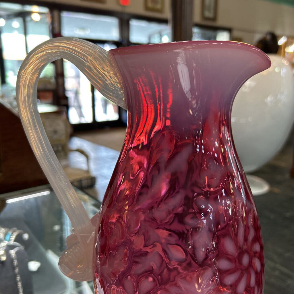 Vtg Fenton Cranberry Opalescent "Daisy & Fern" Glass Pitcher