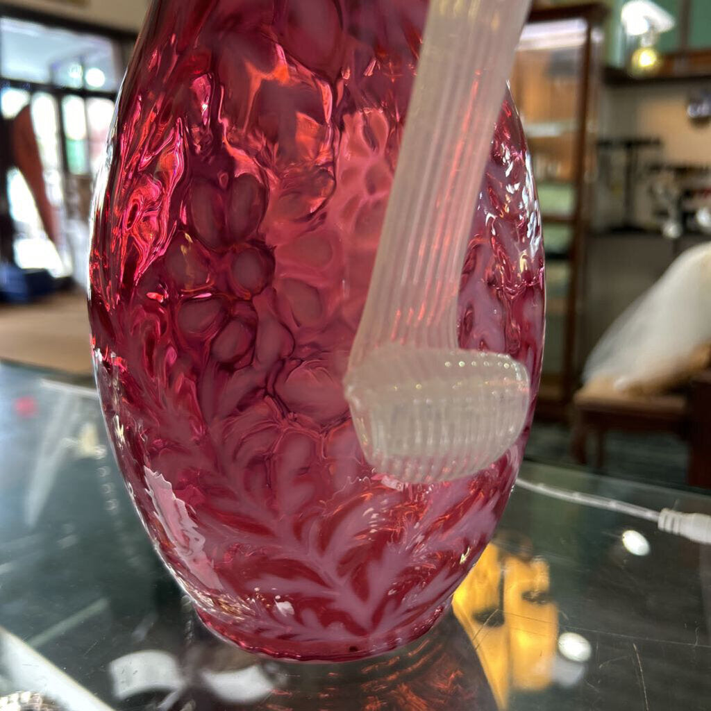 Vtg Fenton Cranberry Opalescent "Daisy & Fern" Glass Pitcher