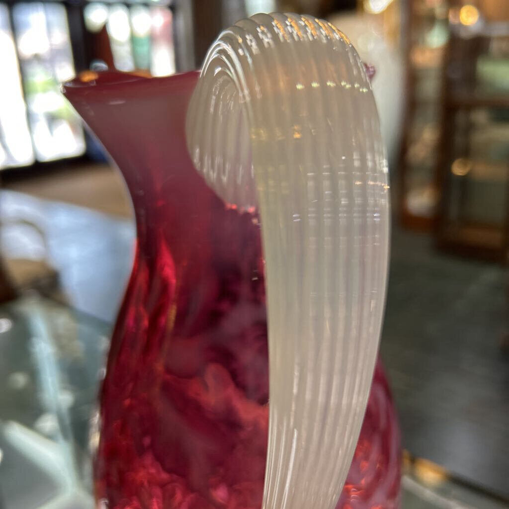 Vtg Fenton Cranberry Opalescent "Daisy & Fern" Glass Pitcher