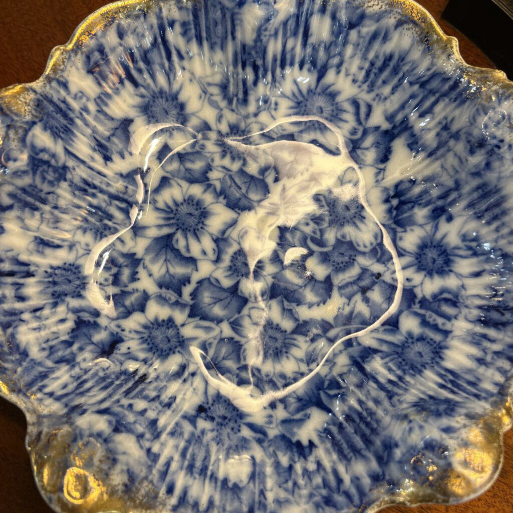 Antique Warwick China co, Porcelain Serving Bowl "wild rose" c.1890s 9''
