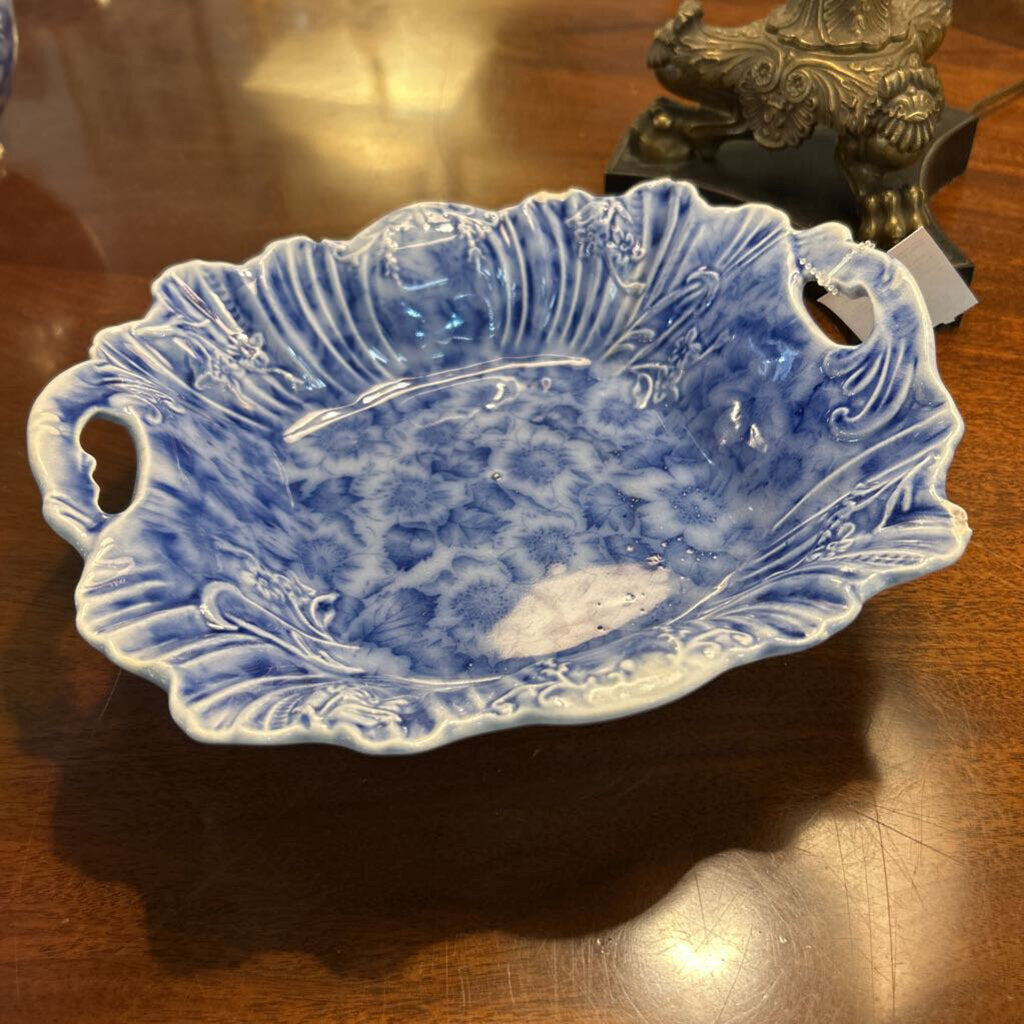 Antique Warwick China Co, Square scallop edge, Handles, Floral. c.1885 *as is*