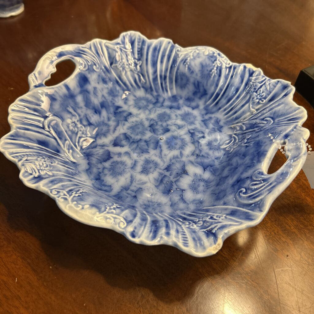 Antique Warwick China Co, Square scallop edge, Handles, Floral. c.1885 *as is*