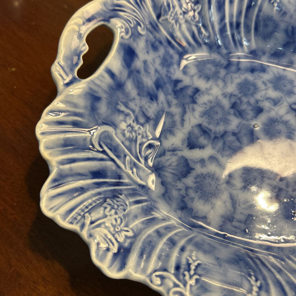 Antique Warwick China Co, Square scallop edge, Handles, Floral. c.1885 *as is*
