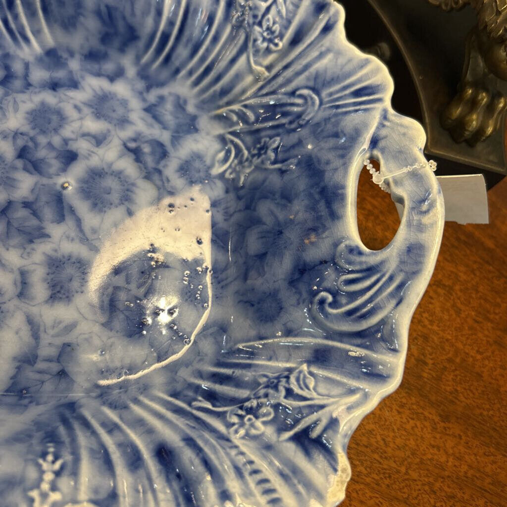 Antique Warwick China Co, Square scallop edge, Handles, Floral. c.1885 *as is*