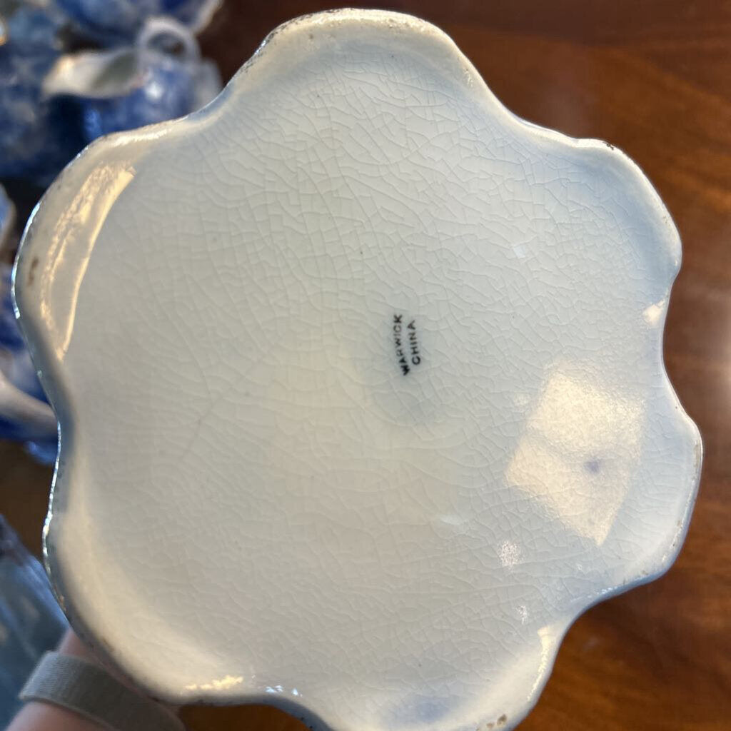 Antique Warwick China Floral flow blue, Chocolate Pot/coffee server, Gold Edge Detail. c.1890s