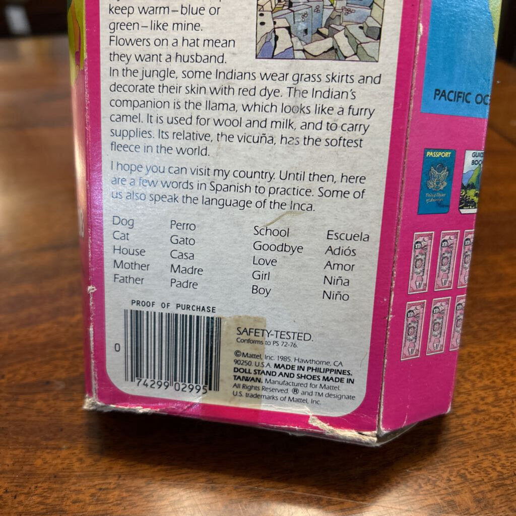 Peruvian Barbie, Mattel 1985 #2995 Original Box (sealed)