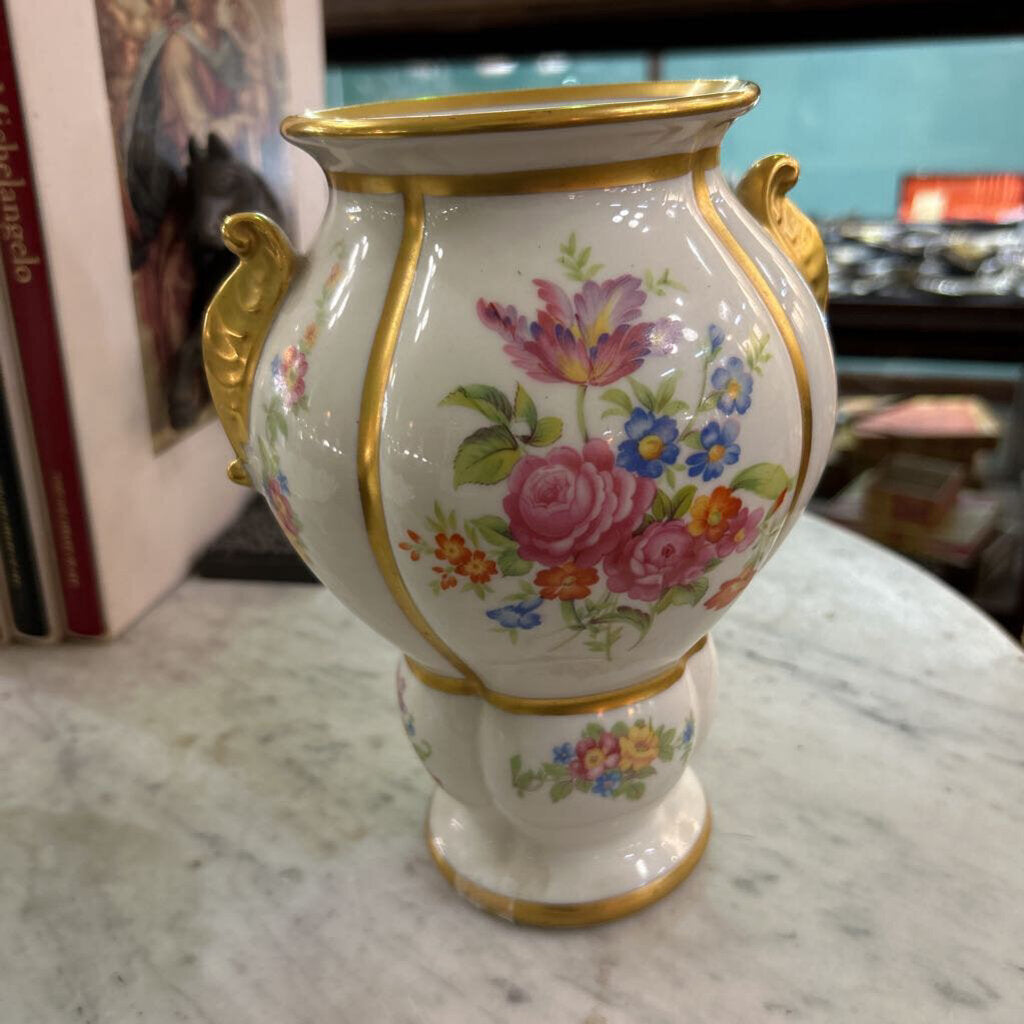 Floral and Gilt Porcelain Vase by Fine Concord China; circa 1940s