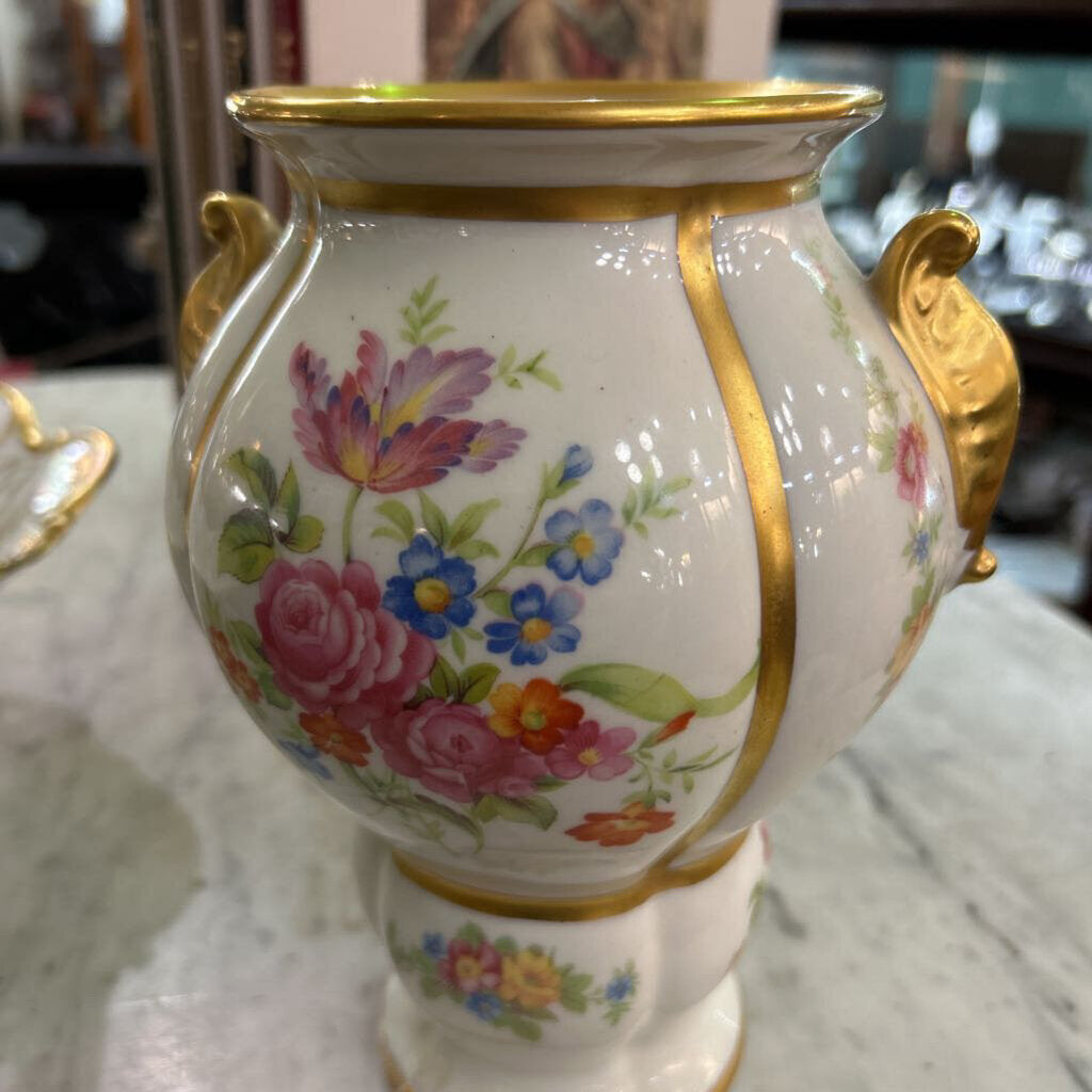 Floral and Gilt Porcelain Vase by Fine Concord China; circa 1940s