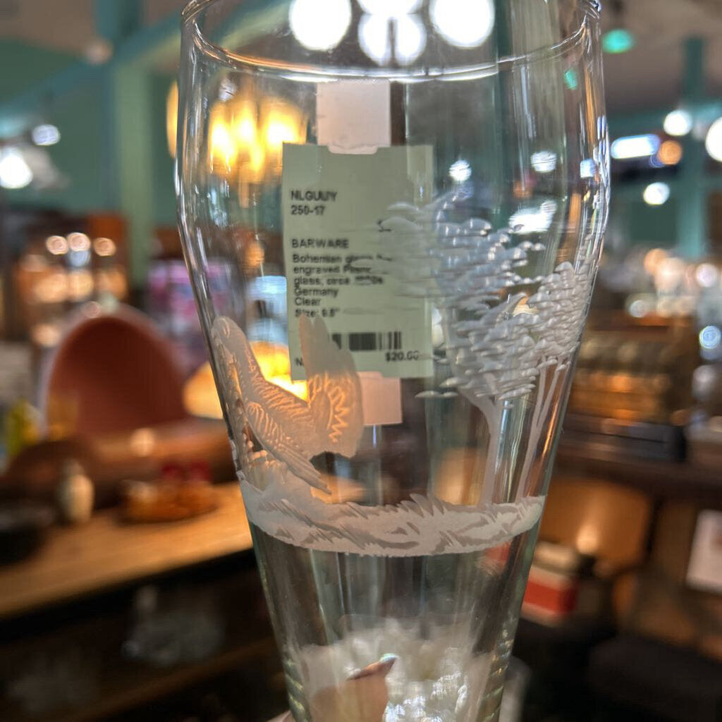 Bohemian glass hand engraved Pilsner Beer glass; circa 1950s Germany