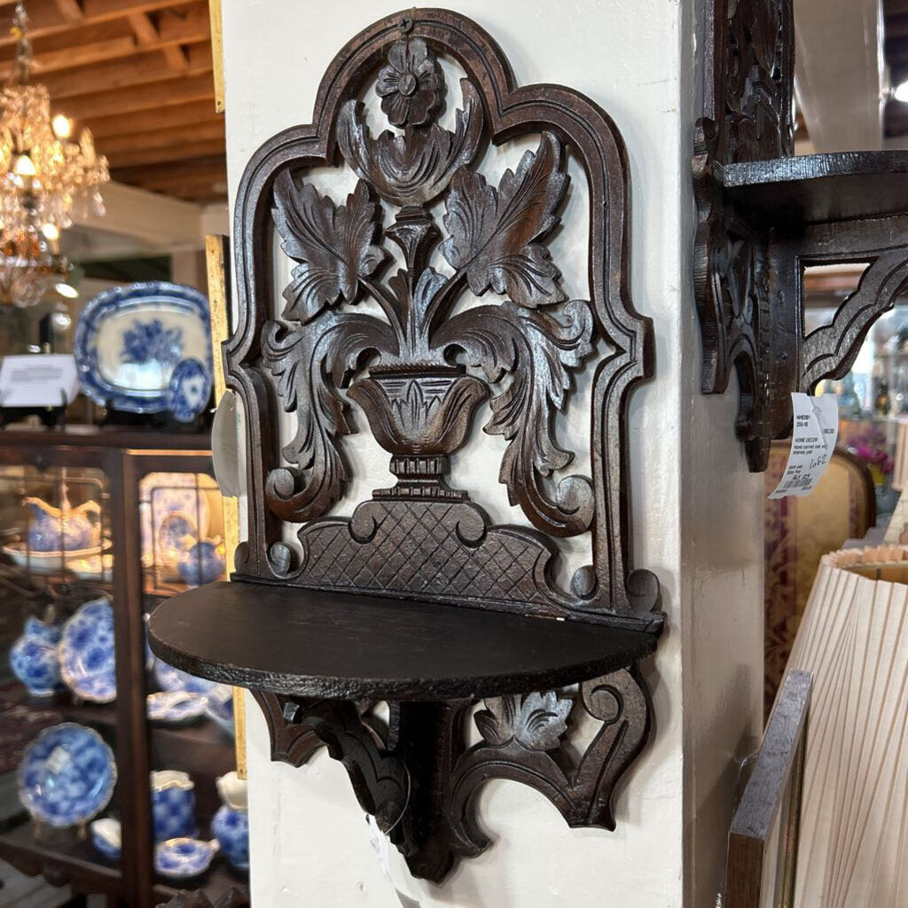 Hand carved oak wall shelves, pair, Hand-Carved, Folding Shelf.