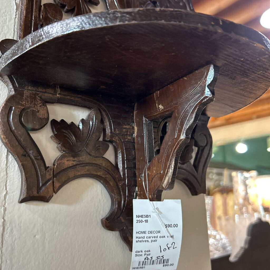 Hand carved oak wall shelves, pair, Hand-Carved, Folding Shelf.