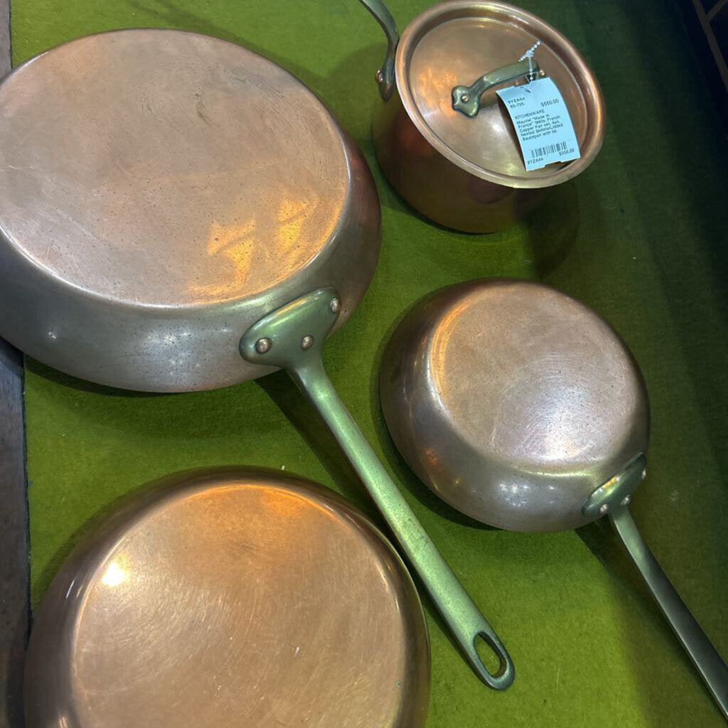 Mauviel "Made in France" 1960s, French Copper Pan set, 4pc, Nested Skillets/Lidded Saucepan with lid.
