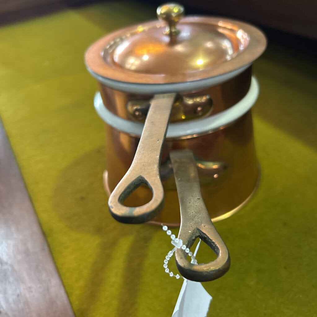 Bazar Francais "666" copper and ceramic double boiler. Manufactured in New York City 1940s-60s