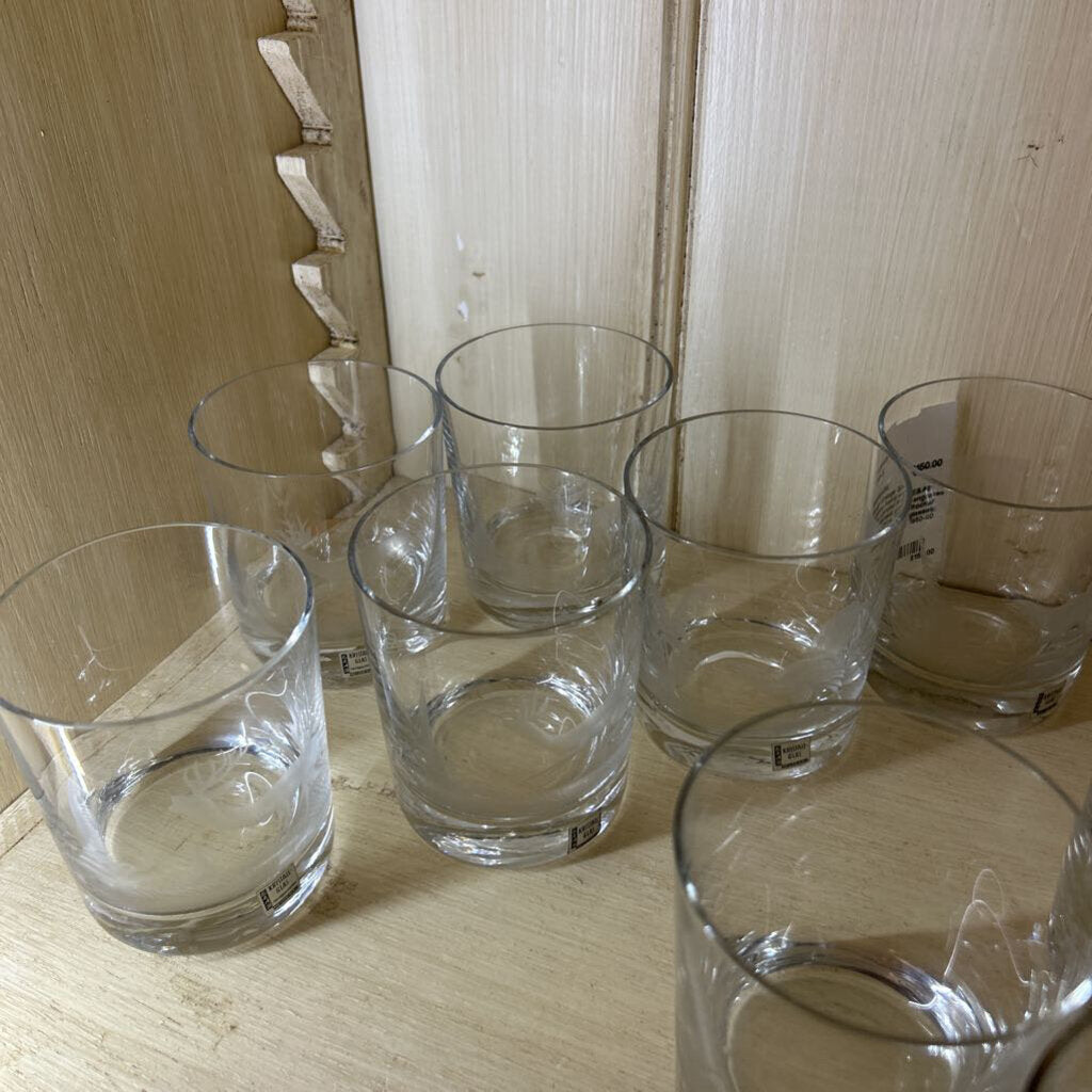 Vintage E&AB Neudenau hand engraved wildlife crystal Rocks/ Old Fashioned glasses; set of 6. Circa 1950-60
